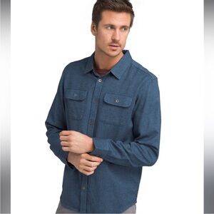 Prana Lybek Blue Herringbone Midweight Long Sleeve Flannel Shirt in Blue Medium